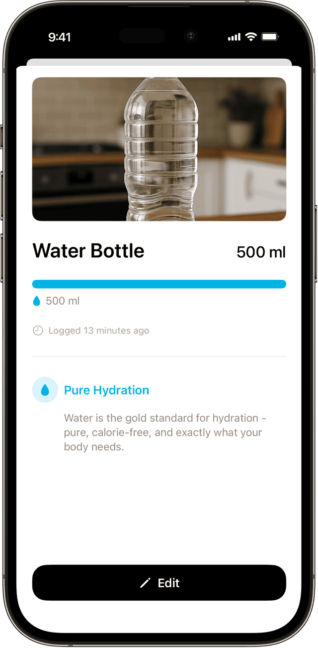 Phone showing graphs how much water you drank.